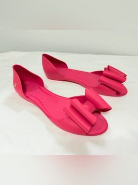 Melissa Hot Pink Bow Jelly Flats Peep Toe Size 9